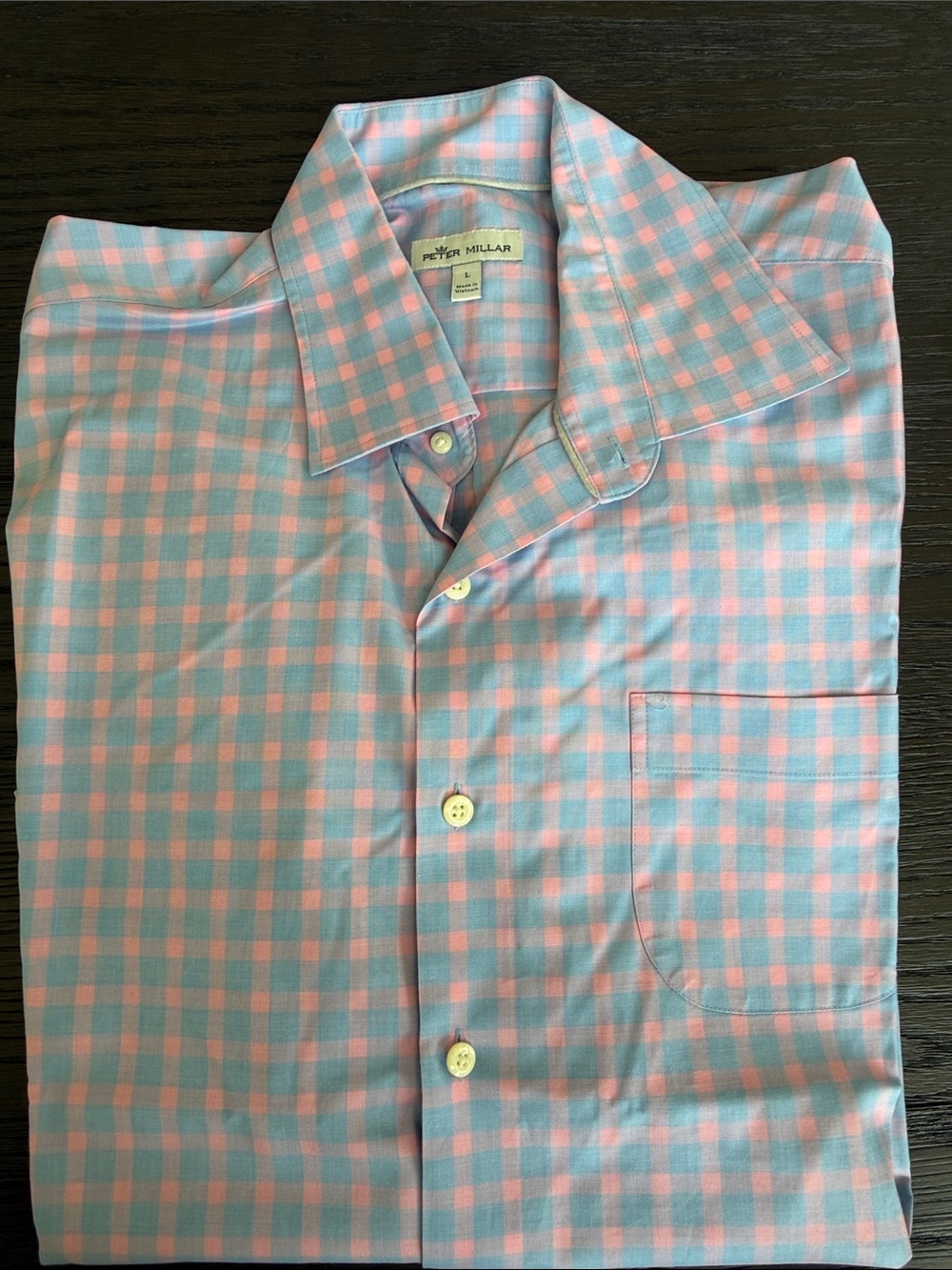 Peter Millar Pastel Pink and Light Blue Checked Button-Down Shirt